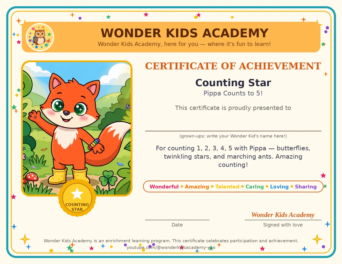 Counting Star certificate — Pippa Counts to 5, with Pippa the Fox